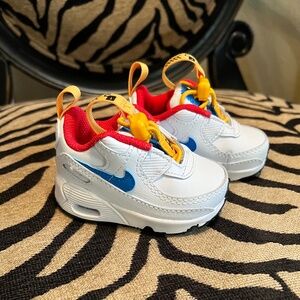 NWOB Nike Air Max 90 Toggle Baby Size 2C Sneakers White Blue Red Yellow